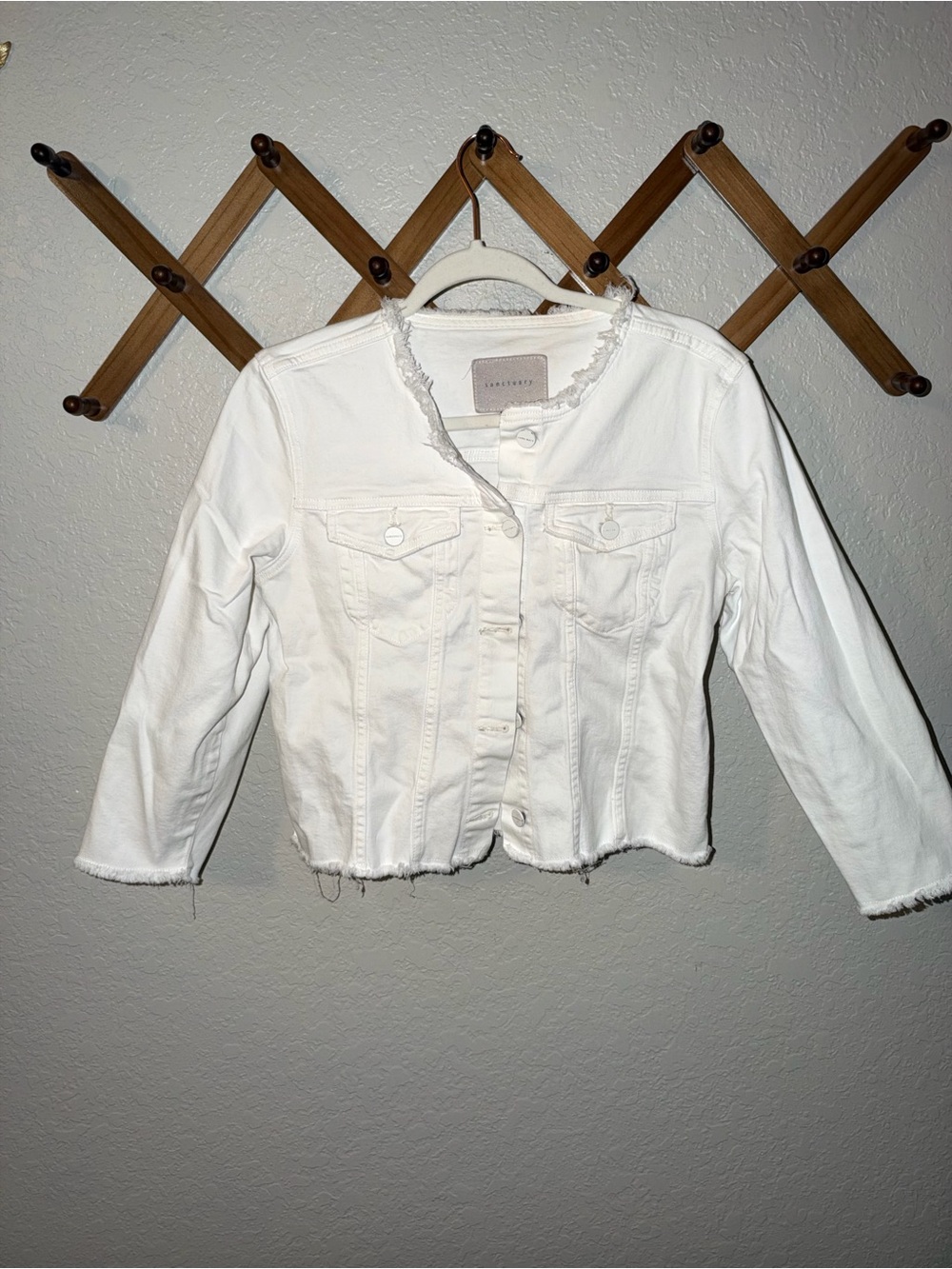 Sanctuary White Frayed Edge Cropped Denim Jacket